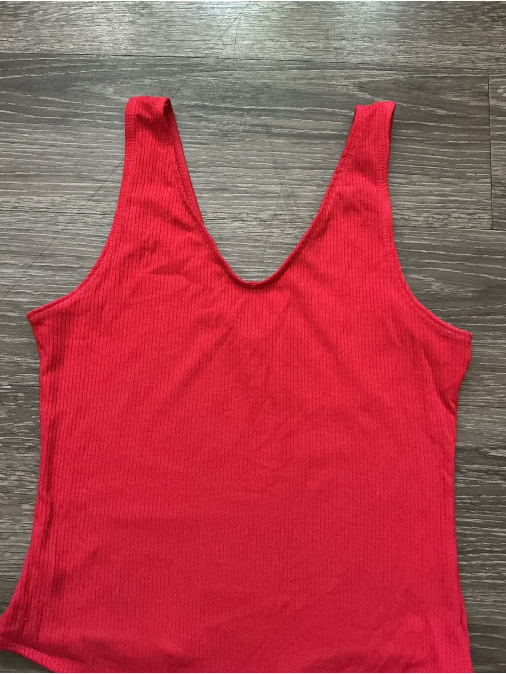 Red Ribbed Tank Bodysuit - Picture 2 of 8